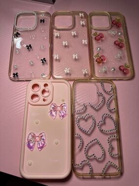 Apple iPhone 15 Pro Max Case Bundle – Bow, Heart & Cherry Designs
